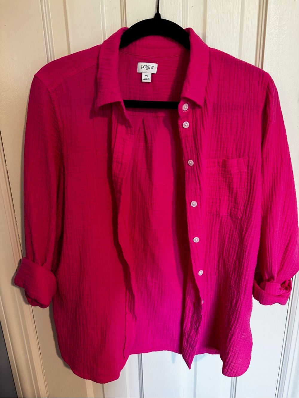 J.Crew Factory Button-Up Shirt in Bright Pink petite large